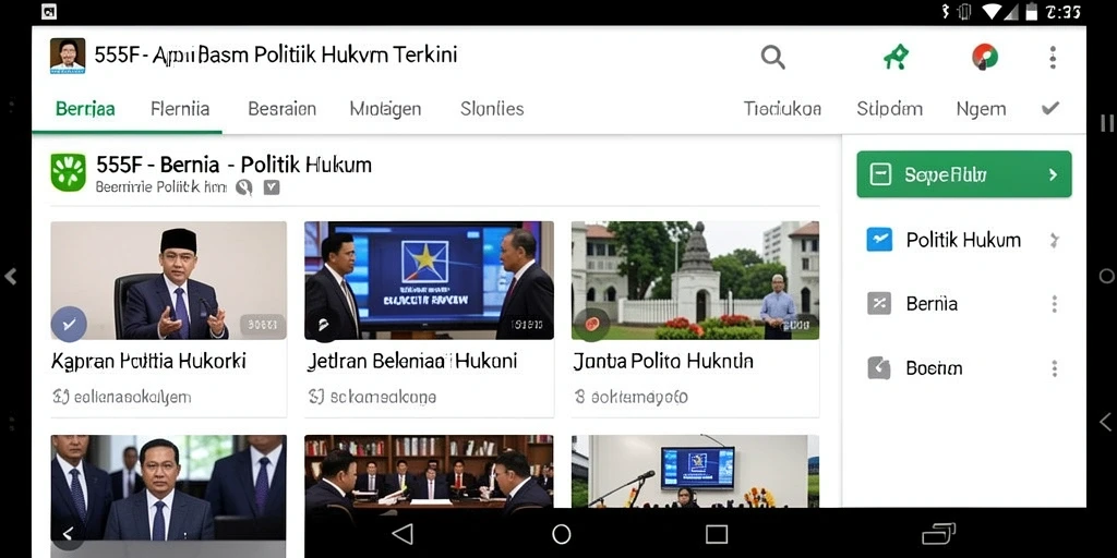 Tampilan antarmuka aplikasi 555F yang menampilkan berita politik hukum.