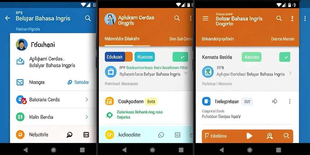 Tampilan antarmuka aplikasi RP8 yang interaktif dan menarik untuk belajar bahasa Inggris.